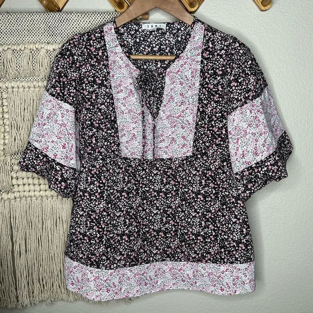 THML Floral Keyhole Peasant Top